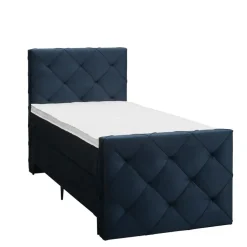 1-Persoons Boxsprings-Leen Bakker Boxspring met voetbord Liv geruit - blauw - 90x200 cm - slanke poot