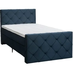 1-Persoons Boxsprings-Leen Bakker Boxspring met voetbord Liv geruit - blauw - 120x200 cm - slanke poot