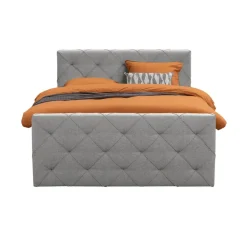 Leen Bakker Boxspring met voetbord Liv geruit - lichtgrijs - 160x200 cm - vierkante poot