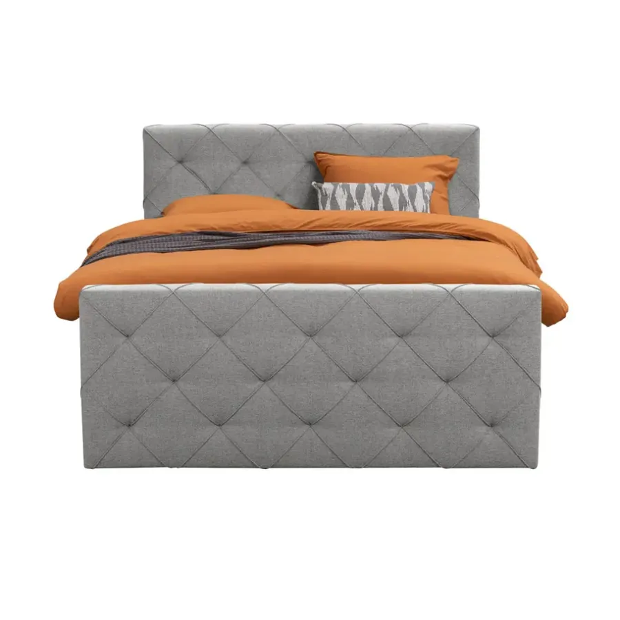 Leen Bakker Boxspring met voetbord Liv geruit - lichtgrijs - 160x200 cm - vierkante poot