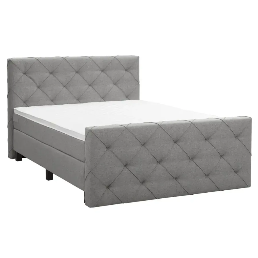 Leen Bakker Boxspring met voetbord Liv geruit - lichtgrijs - 160x200 cm - vierkante poot