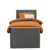 Leen Bakker Boxspring met voetbord Liv geblokt - grijs - 90x200 cm - vierkante poot