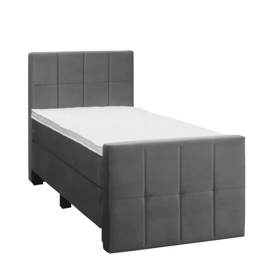 Leen Bakker Boxspring met voetbord Liv geblokt - grijs - 90x200 cm - vierkante poot