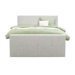 Leen Bakker Boxspring met voetbord Liv geblokt - ecru - 180x200 cm - slanke poot