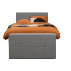 Leen Bakker Boxspring met voetbord Liv geblokt - lichtgrijs - 120x200 cm - slanke poot
