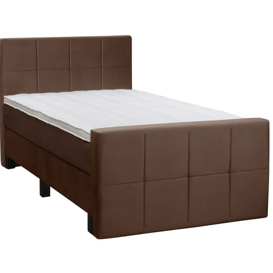 1-Persoons Boxsprings-Leen Bakker Boxspring met voetbord Liv geblokt - bruin - 120x200 cm - vierkante poot