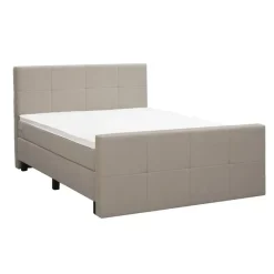 Leen Bakker Boxspring met voetbord Liv geblokt - beige - 180x200 cm - vierkante poot