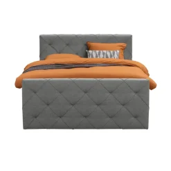 Leen Bakker Boxspring met voetbord Liv geruit - lichtgrijs - 140x200 cm - ronde poot