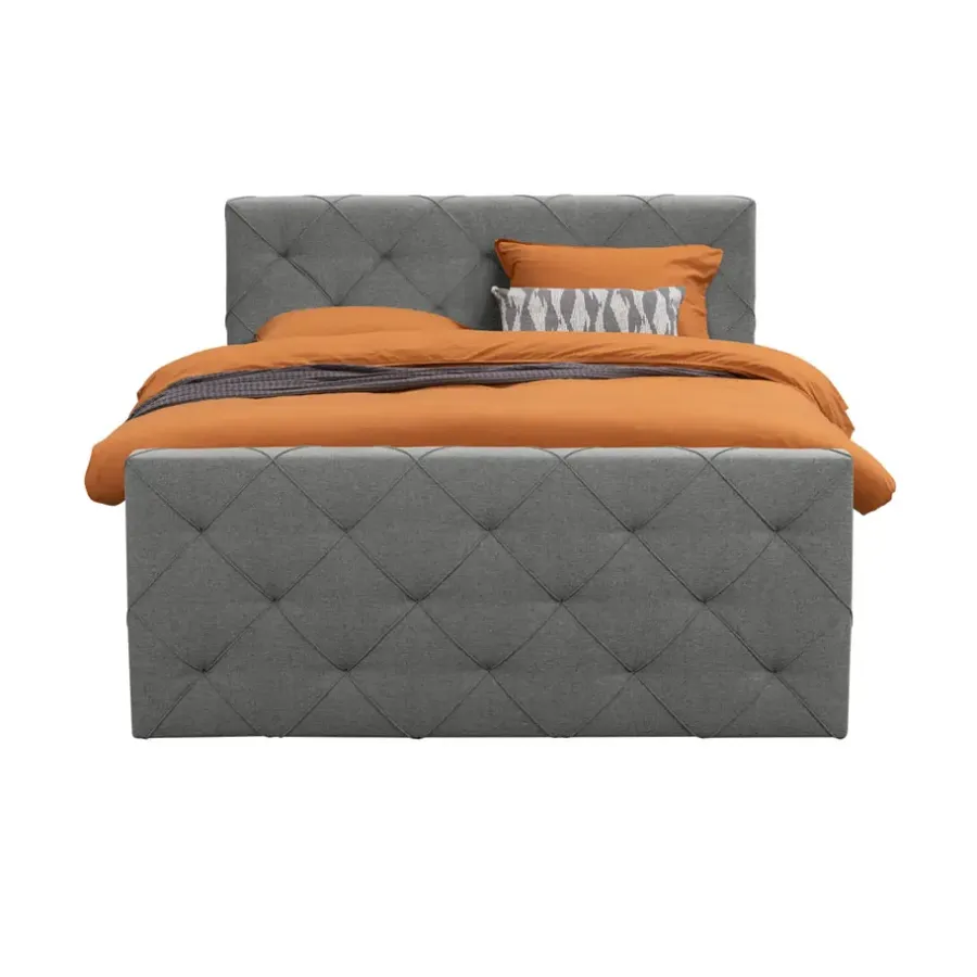 Leen Bakker Boxspring met voetbord Liv geruit - lichtgrijs - 140x200 cm - ronde poot