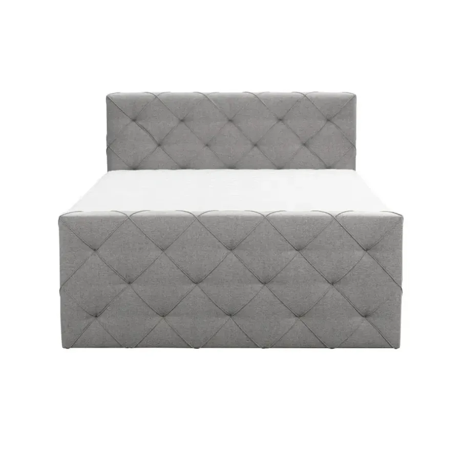 Leen Bakker Boxspring met voetbord Liv geruit - lichtgrijs - 140x200 cm - ronde poot
