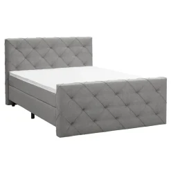 Leen Bakker Boxspring met voetbord Liv geruit - lichtgrijs - 140x200 cm - ronde poot