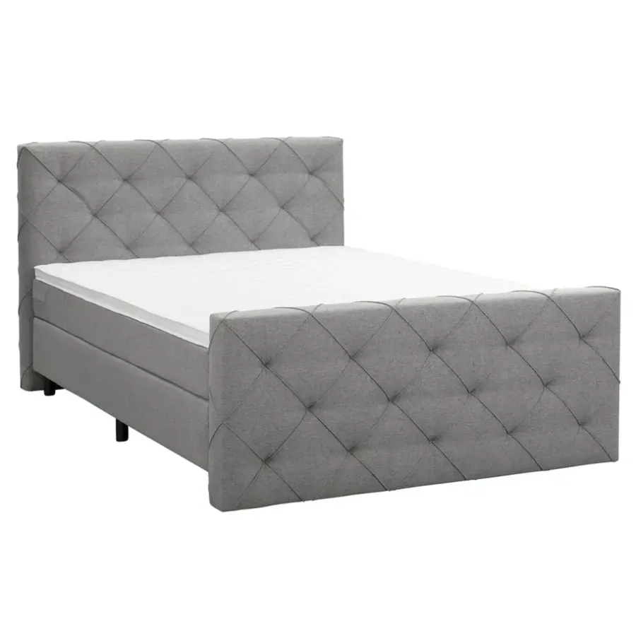 Leen Bakker Boxspring met voetbord Liv geruit - lichtgrijs - 140x200 cm - ronde poot