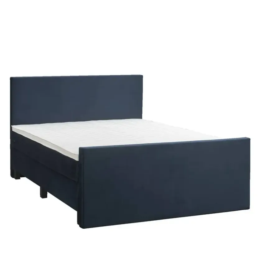 2-Persoons Boxsprings-Leen Bakker Boxspring met voetbord Liv egaal - blauw - 140x200 cm - vierkante poot