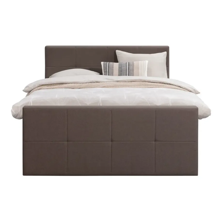 2-Persoons Boxsprings-Leen Bakker Boxspring met voetbord Liv geblokt - donkerbruin - 180x200 cm - ronde poot