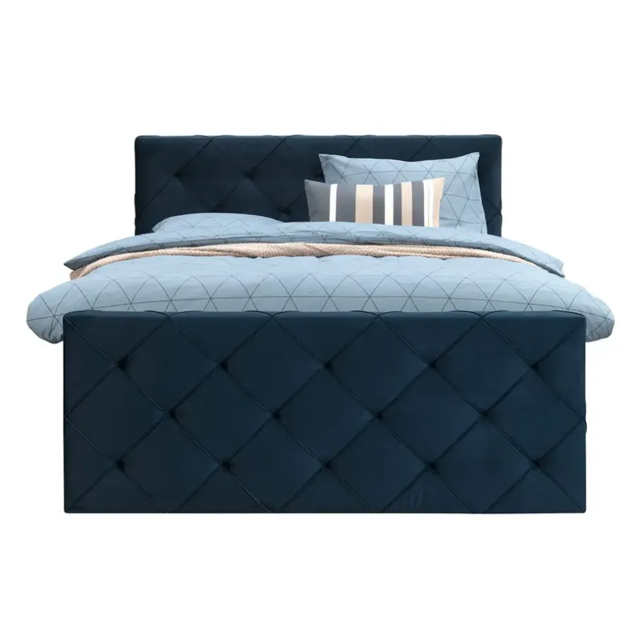 Leen Bakker Boxspring met voetbord Liv geruit - blauw - 180x200 cm - ronde poot
