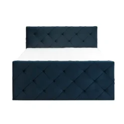Leen Bakker Boxspring met voetbord Liv geruit - blauw - 180x200 cm - ronde poot
