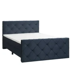 Leen Bakker Boxspring met voetbord Liv geruit - blauw - 180x200 cm - ronde poot