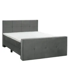 Leen Bakker Boxspring met voetbord Liv geblokt - grijs - 160x200 cm - vierkante poot