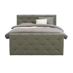 2-Persoons Boxsprings-Leen Bakker Boxspring met voetbord Liv geruit - groen - 140x200 cm - vierkante poot