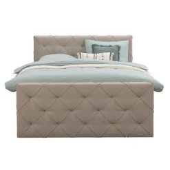 Leen Bakker Boxspring met voetbord Liv geruit - beige - 180x200 cm - slanke poot