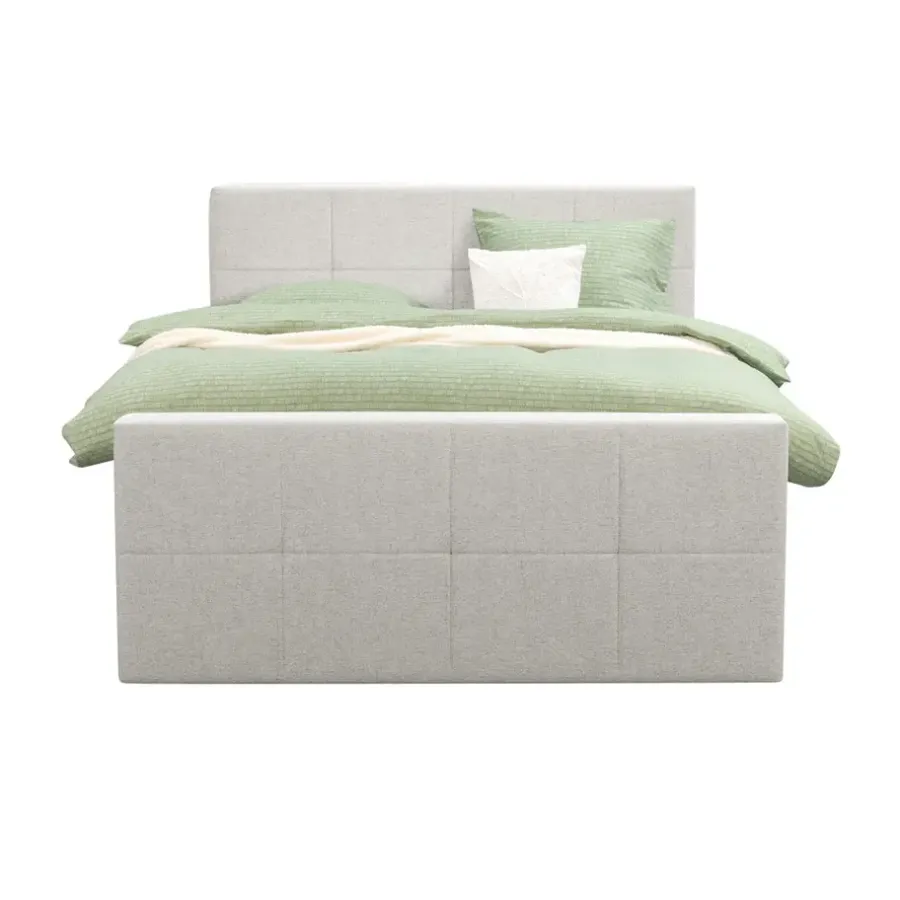 Leen Bakker Boxspring met voetbord Liv geblokt - ecru - 160x200 cm - slanke poot