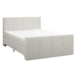 Leen Bakker Boxspring met voetbord Liv geblokt - ecru - 160x200 cm - slanke poot