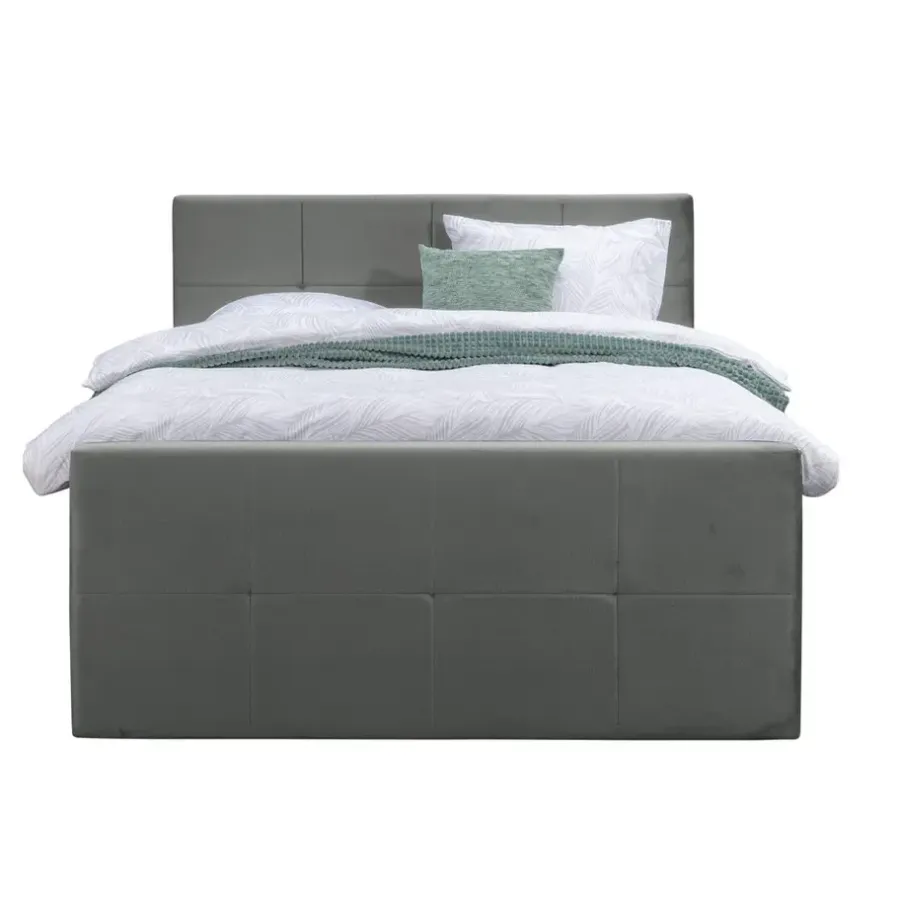 Leen Bakker Boxspring met voetbord Liv geblokt - grijs - 160x200 cm - slanke poot