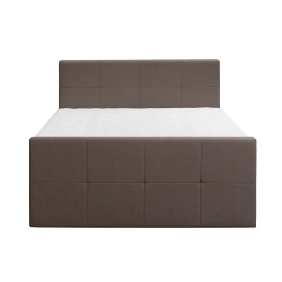 2-Persoons Boxsprings-Leen Bakker Boxspring met voetbord Liv geblokt - donkerbruin - 140x200 cm - ronde poot