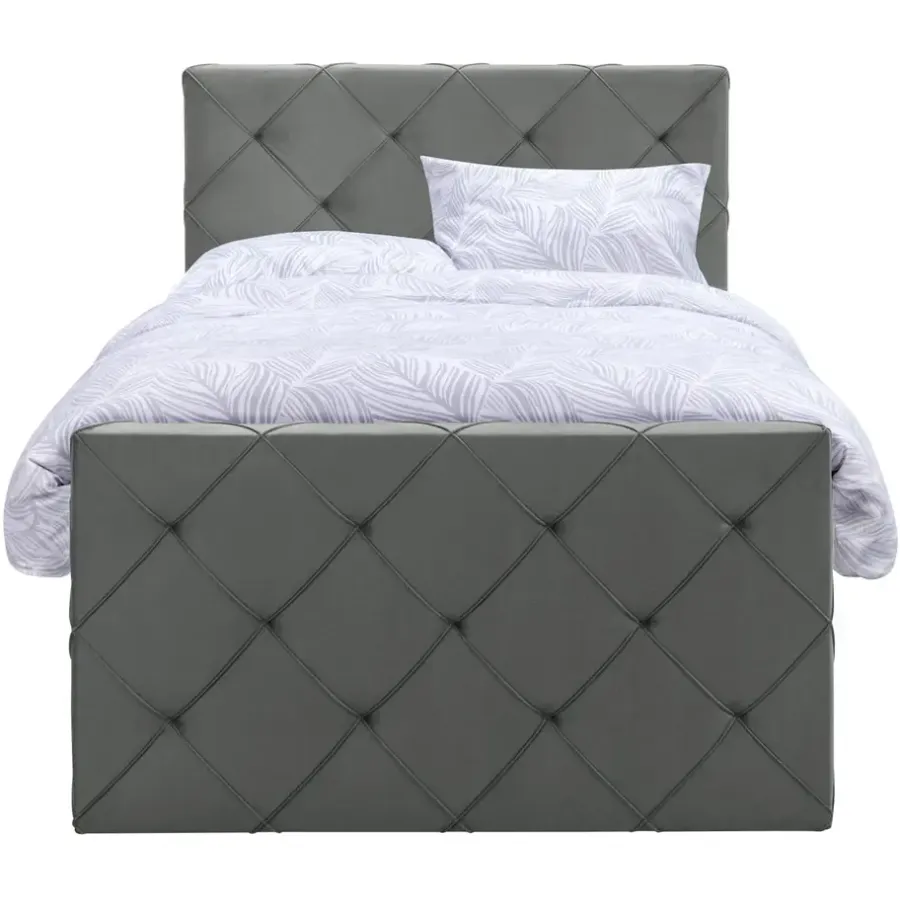Leen Bakker Boxspring met voetbord Liv geruit - grijs - 120x200 cm - slanke poot