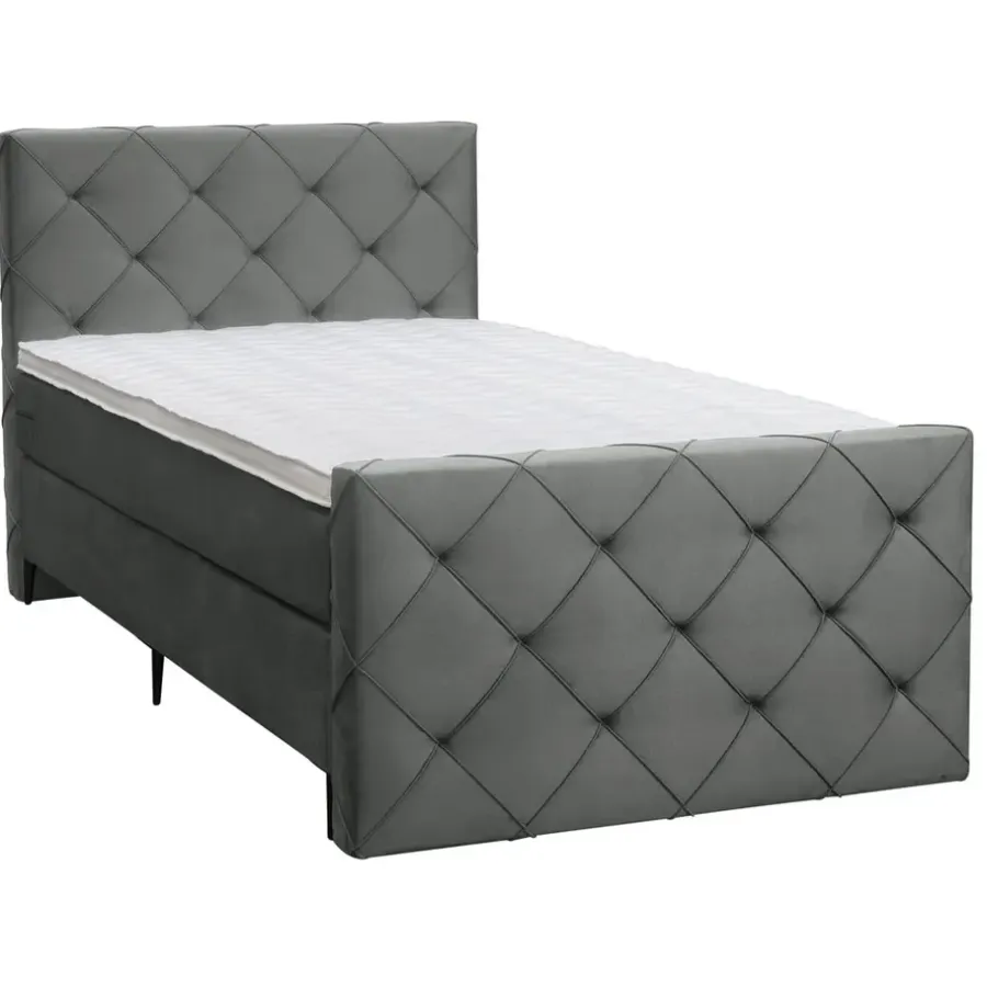 Leen Bakker Boxspring met voetbord Liv geruit - grijs - 120x200 cm - slanke poot