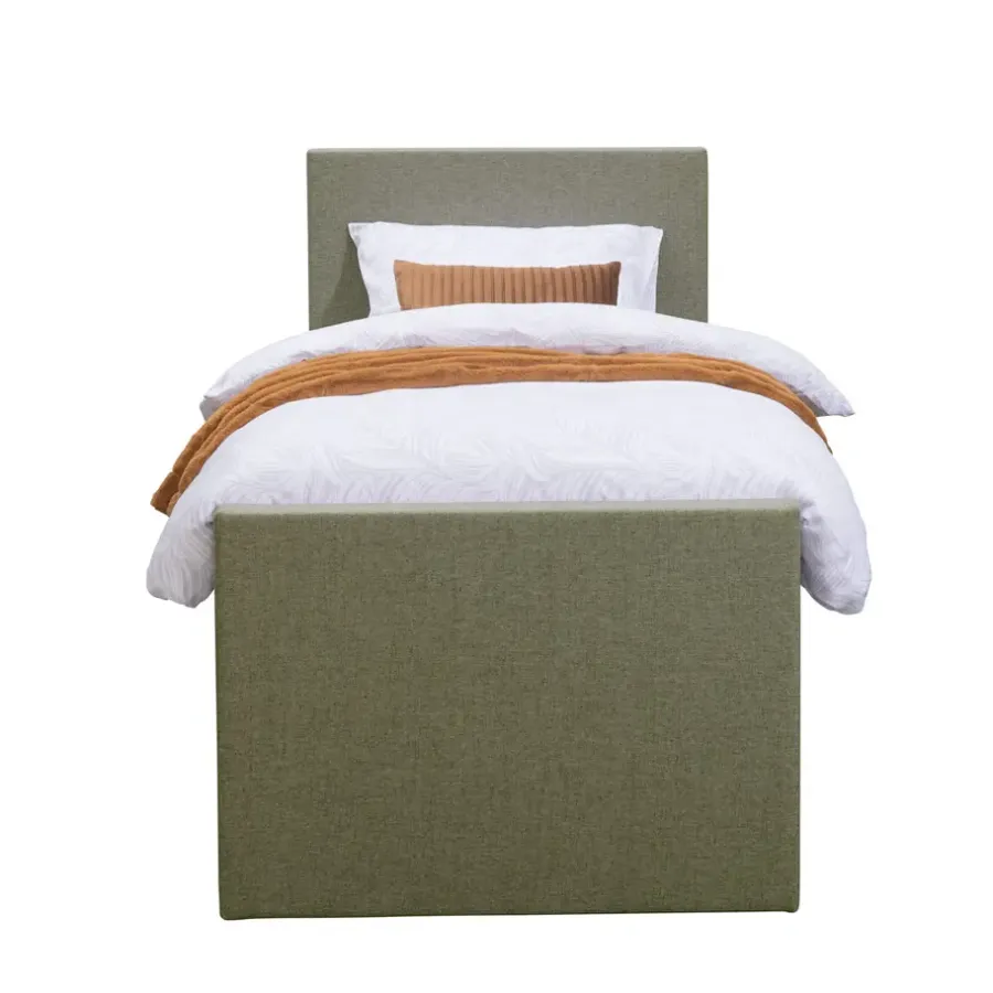 1-Persoons Boxsprings-Leen Bakker Boxspring met voetbord Liv egaal - groen - 90x200 cm - ronde poot
