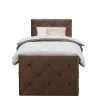 1-Persoons Boxsprings-Leen Bakker Boxspring met voetbord Liv geruit - bruin - 90x200 cm - ronde poot