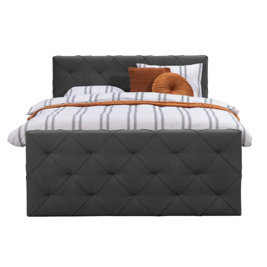 Leen Bakker Boxspring met voetbord Liv geruit - antraciet - 180x200 cm - vierkante poot