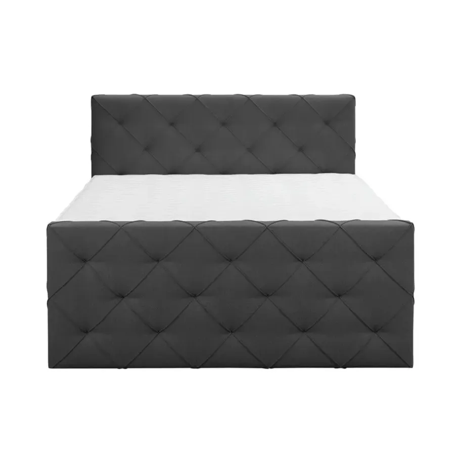 Leen Bakker Boxspring met voetbord Liv geruit - antraciet - 180x200 cm - vierkante poot