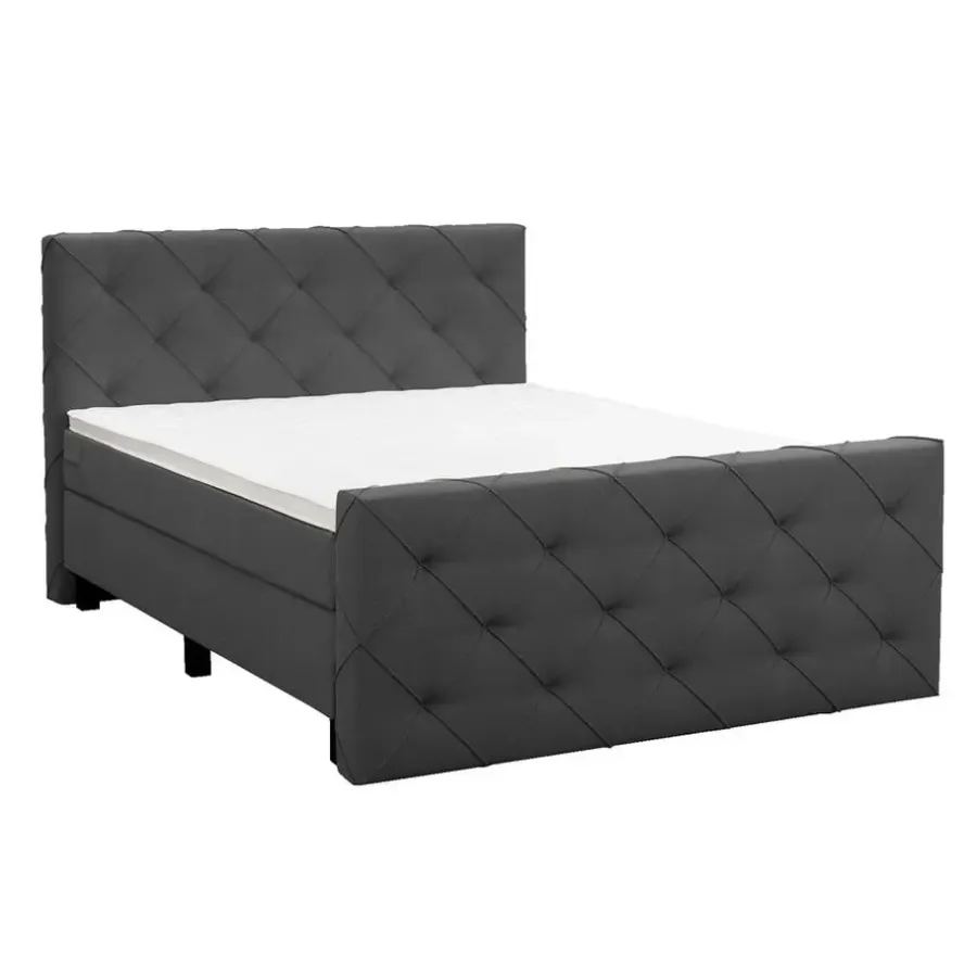 Leen Bakker Boxspring met voetbord Liv geruit - antraciet - 180x200 cm - vierkante poot