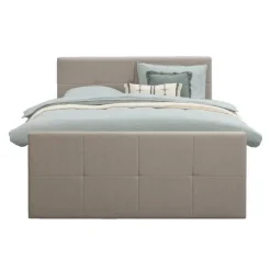 Leen Bakker Boxspring met voetbord Liv geblokt - beige - 180x200 cm - slanke poot