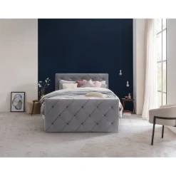 Leen Bakker Boxspring met voetbord Liv geruit - grijs - 120x200 cm - ronde poot