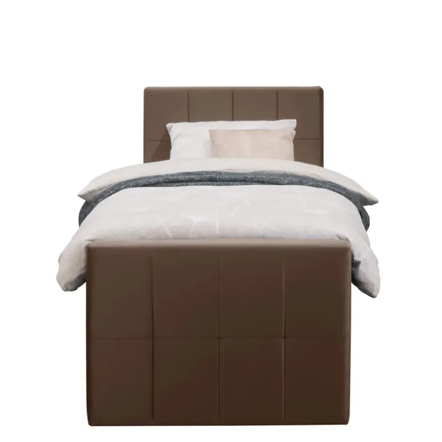 Leen Bakker Boxspring met voetbord Liv geblokt - bruin - 90x200 cm - vierkante poot
