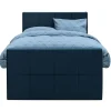 Leen Bakker Boxspring met voetbord Liv geblokt - blauw - 120x200 cm - vierkante poot