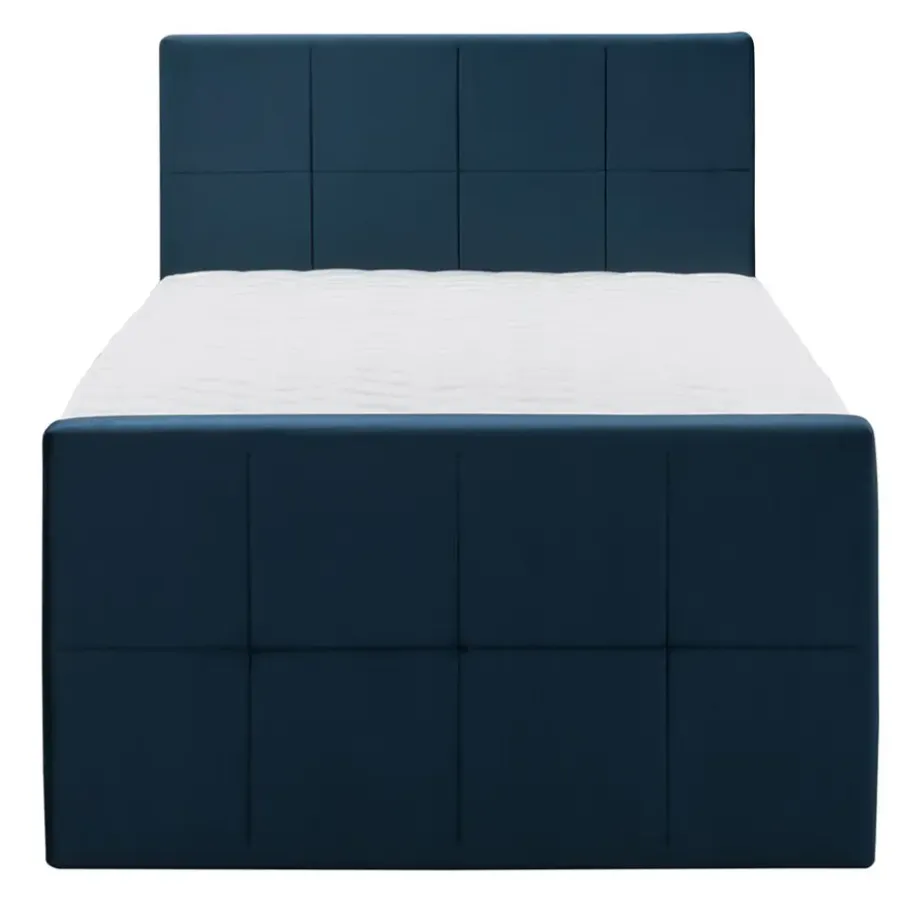 Leen Bakker Boxspring met voetbord Liv geblokt - blauw - 120x200 cm - vierkante poot