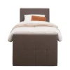 Leen Bakker Boxspring met voetbord Liv geblokt - donkerbruin - 90x200 cm - ronde poot