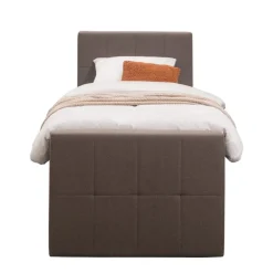 Leen Bakker Boxspring met voetbord Liv geblokt - donkerbruin - 90x200 cm - ronde poot