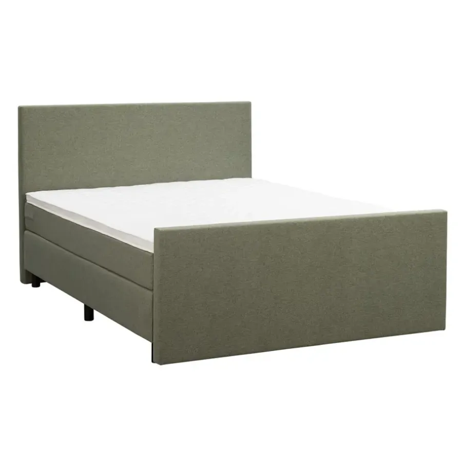 Leen Bakker Boxspring met voetbord Liv egaal - groen - 180x200 cm - ronde poot
