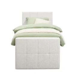 Leen Bakker Boxspring met voetbord Liv geblokt - ecru - 90x200 cm - ronde poot