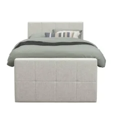 Leen Bakker Boxspring met voetbord Liv geblokt - ecru - 120x200 cm - vierkante poot