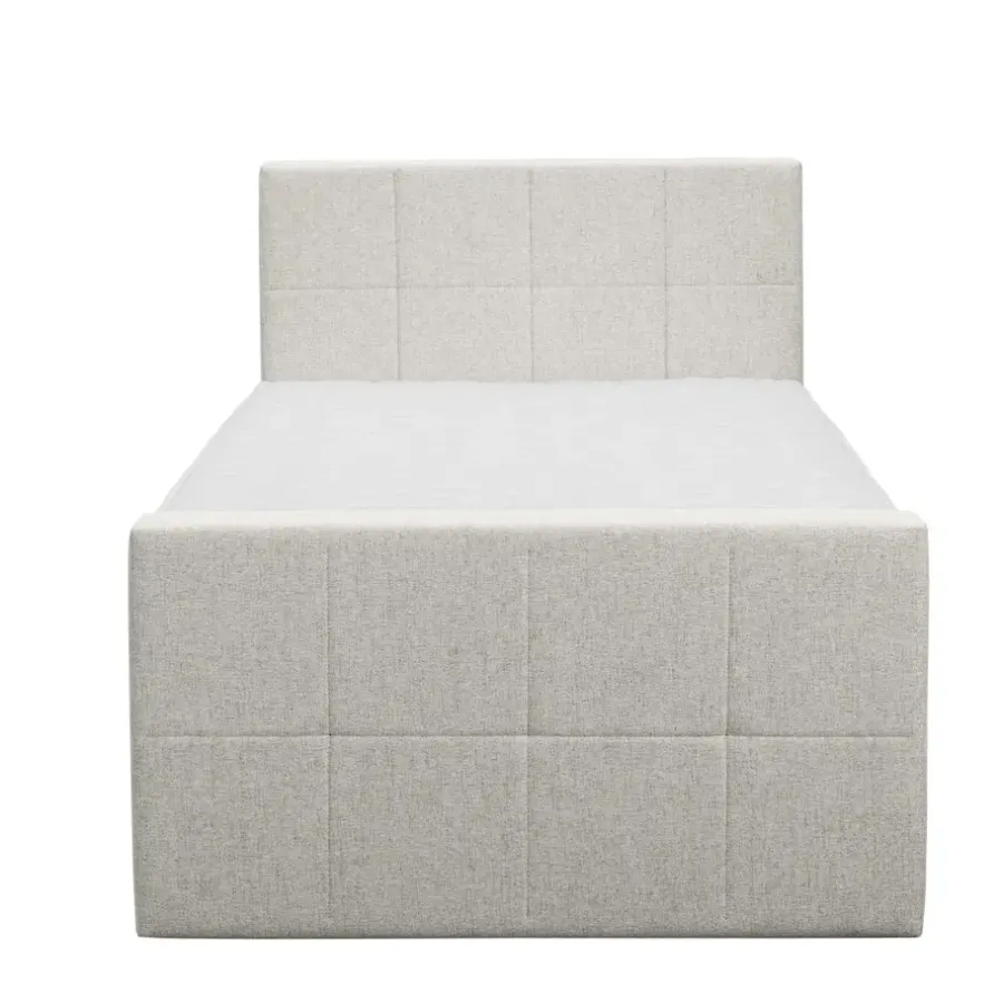 Leen Bakker Boxspring met voetbord Liv geblokt - ecru - 120x200 cm - vierkante poot