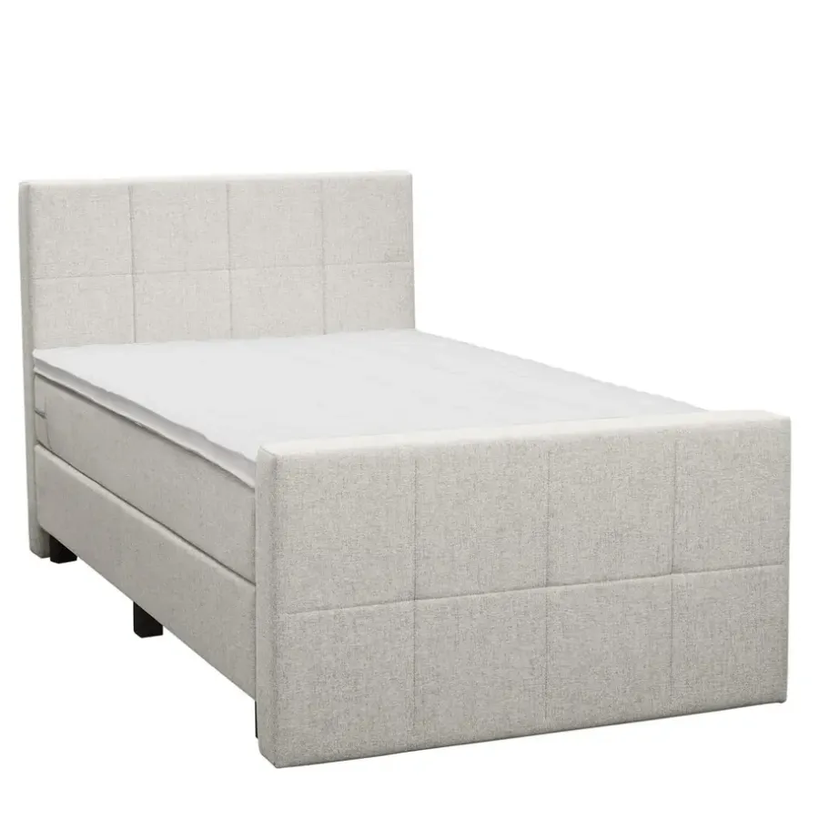 Leen Bakker Boxspring met voetbord Liv geblokt - ecru - 120x200 cm - vierkante poot