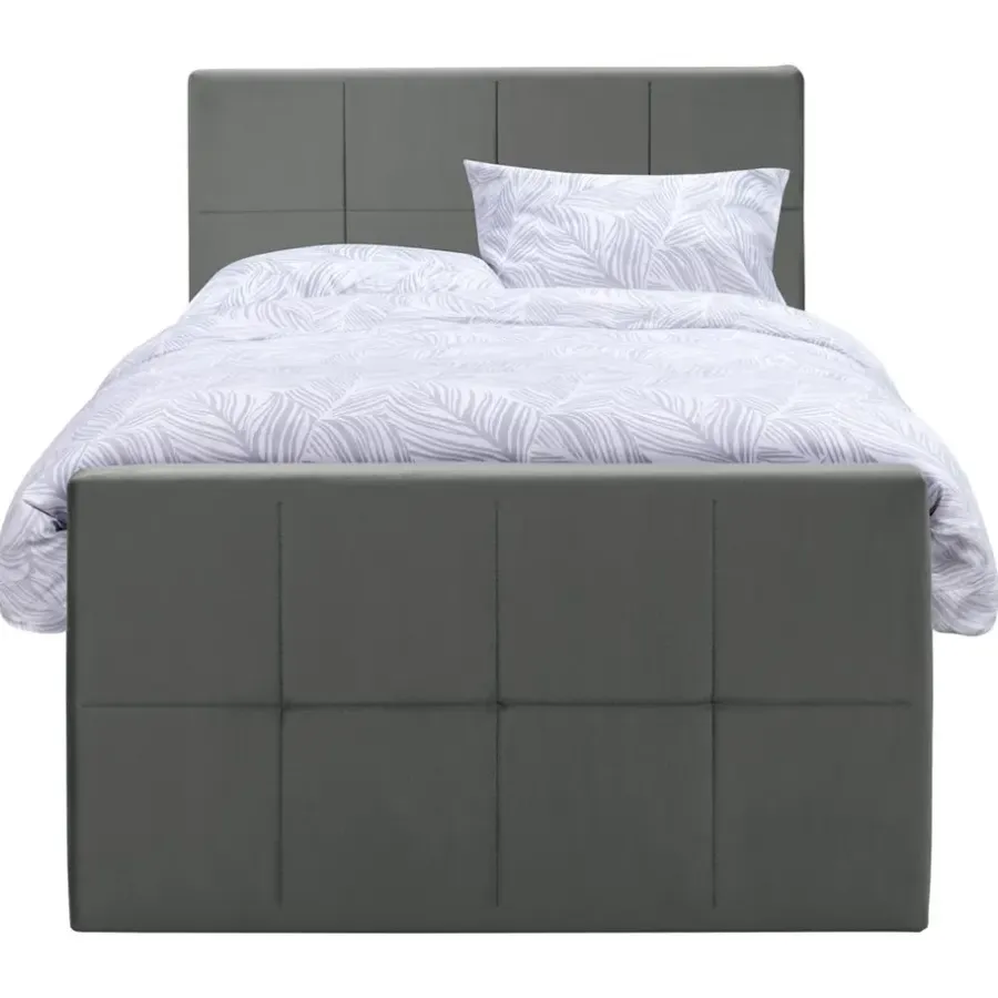 1-Persoons Boxsprings-Leen Bakker Boxspring met voetbord Liv geblokt - grijs - 120x200 cm - ronde poot