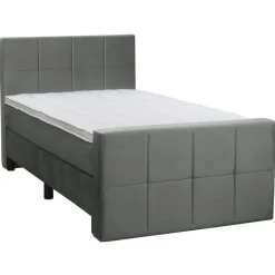 1-Persoons Boxsprings-Leen Bakker Boxspring met voetbord Liv geblokt - grijs - 120x200 cm - ronde poot
