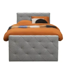 1-Persoons Boxsprings-Leen Bakker Boxspring met voetbord Liv geruit - lichtgrijs - 120x200 cm - vierkante poot